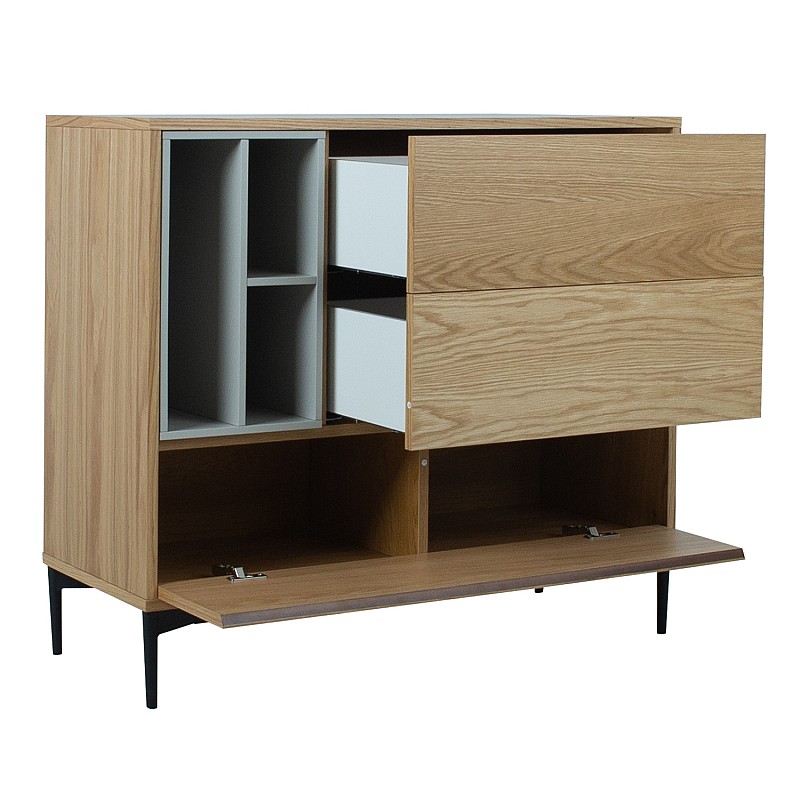 Kumode DELANO 100x41,5xH90cm, MDF ozols / pelēks