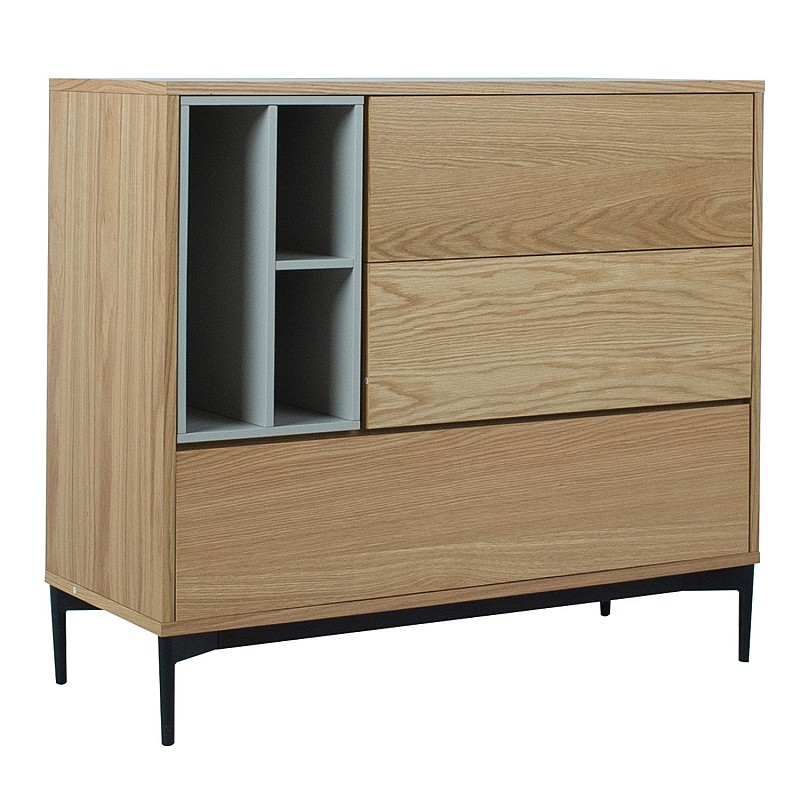 Kumode DELANO 100x41,5xH90cm, MDF ozols / pelēks