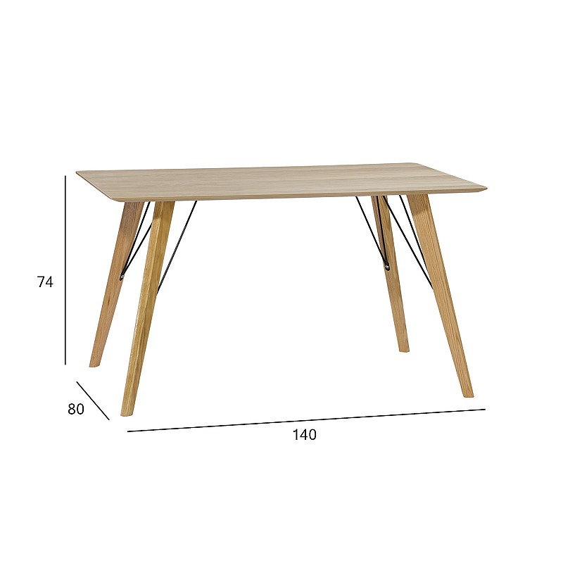 Ēdamistabas galds HELENA 140x80xH74cm, galda virsma: MDF ozolkoka finierējums, apstrāde: lakots, kājas: masīvkoka ozols