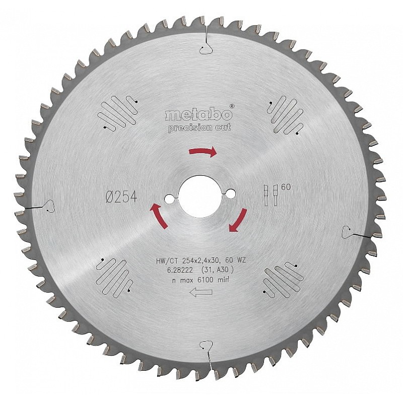 Zāģripa 254x2,4/1,8x30, z60, WZ, -5°. Precision cut, Metabo