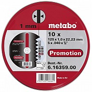 Griezējdisks Inox metāla kārbā 10gab. 125x1mm,,,,,,,,,,,,, Metabo