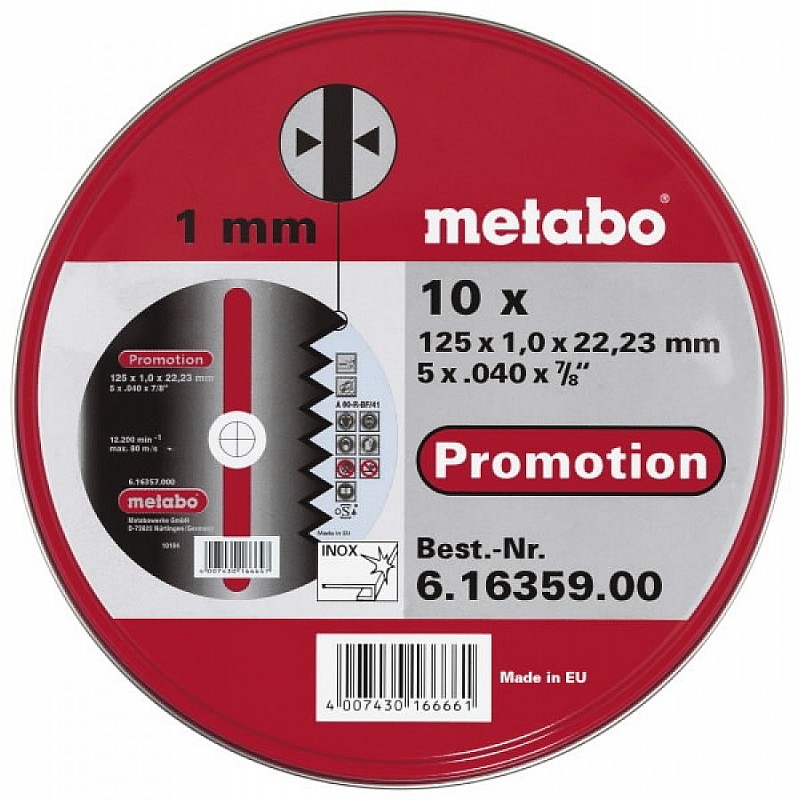 Griezējdisks 125x1mm A60R nerūs. tēraudam 10gab., Metabo